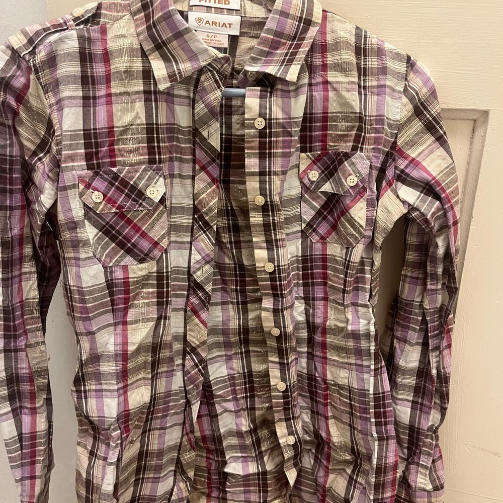 Ariat Purple and Brown Plaid Button Up Shirt